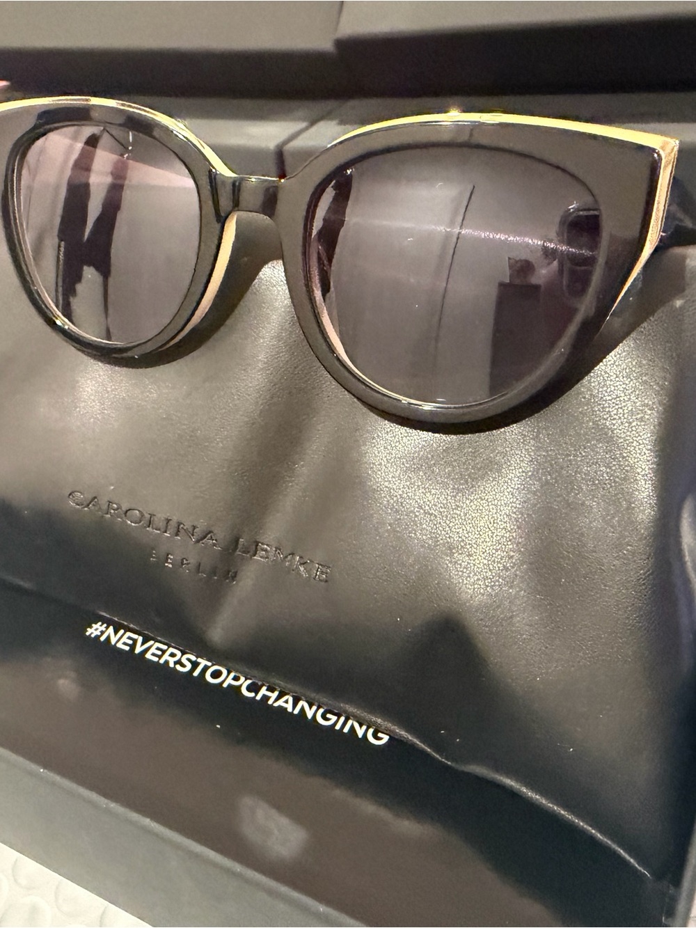Carolina Lemke Oversized cat eye  Sunglasses - Black & Gold Trim two tone - Picture 11 of 13